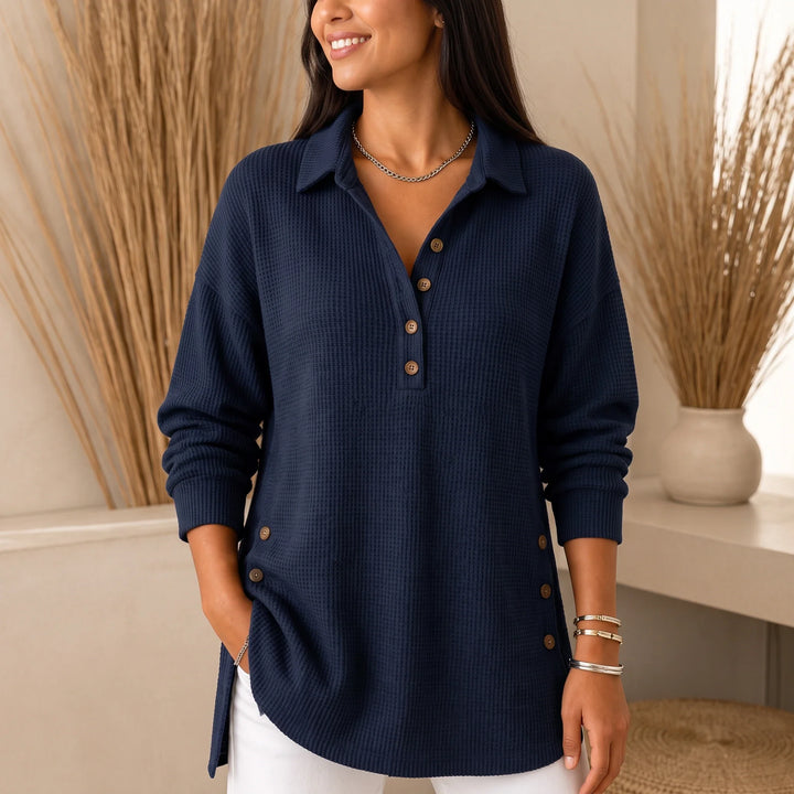 Waffle & Wear – Long-Sleeve Waffle-Knit Tunic Sweater