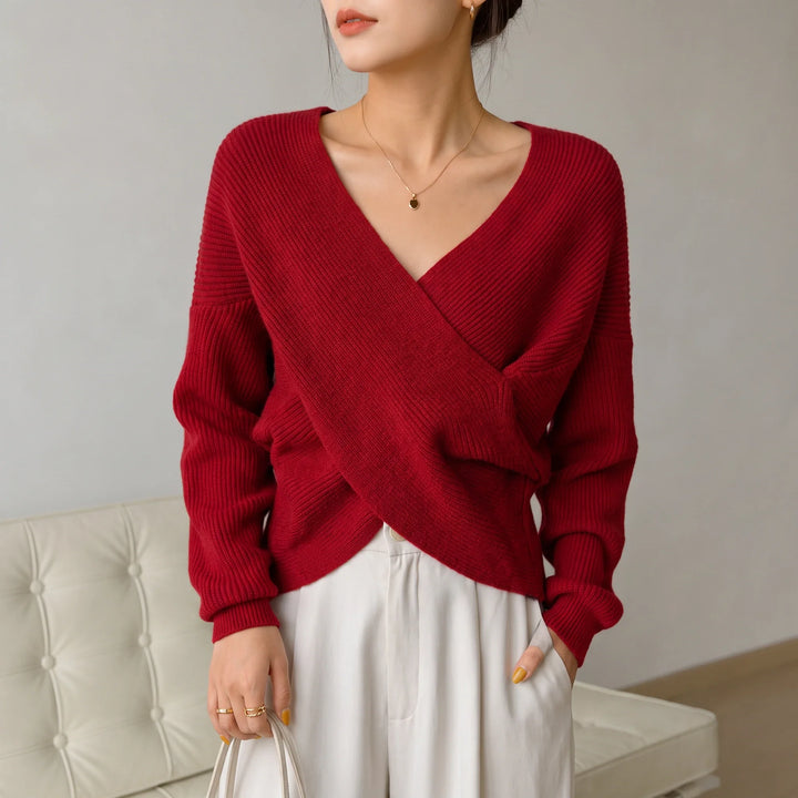 Vellora – Ribbed Cropped Wrap Sweater