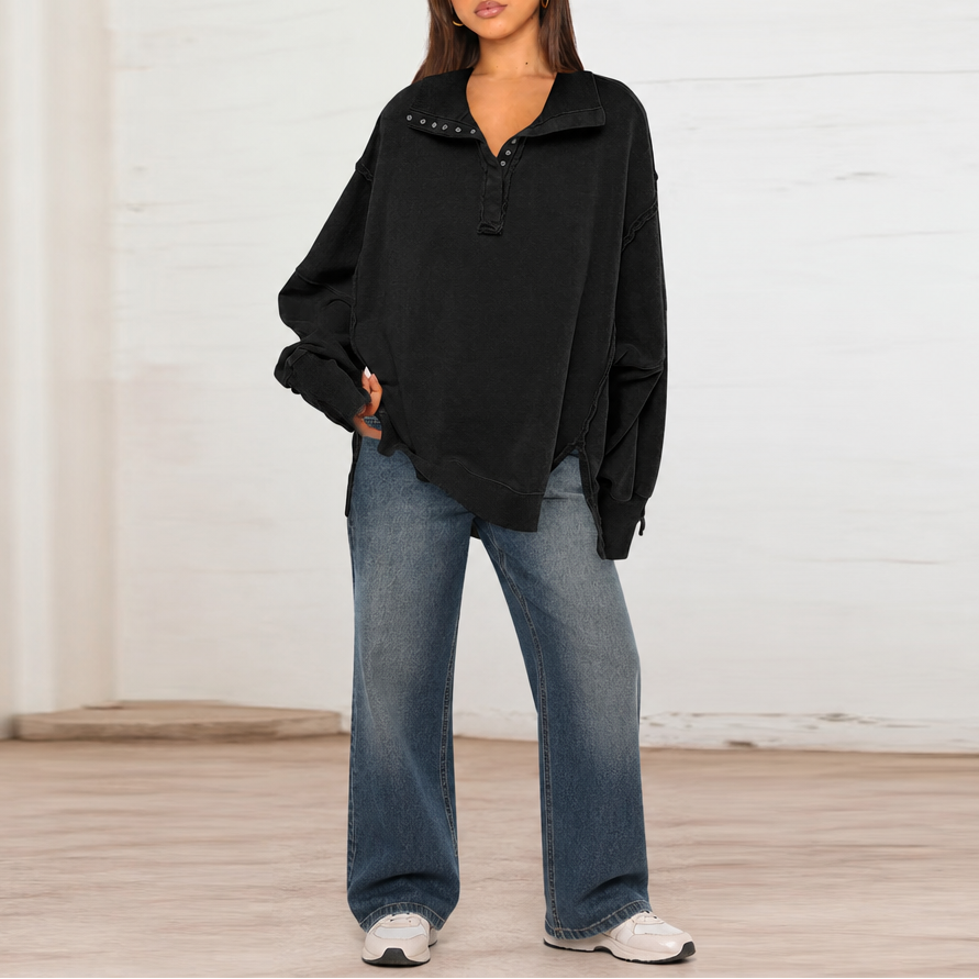 Lunecasa – Raw-Edge Split-Cuff Oversized Pullover