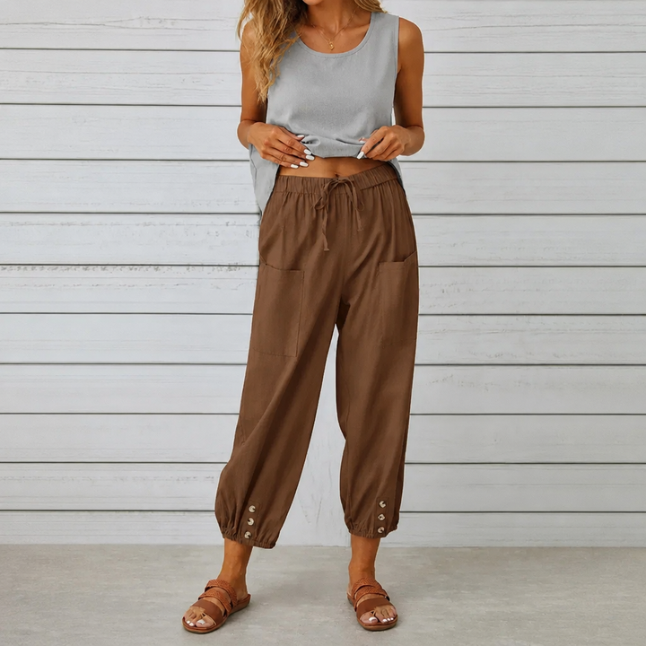 Wearbella – Wide-Leg Linen Blend Drawstring Pants