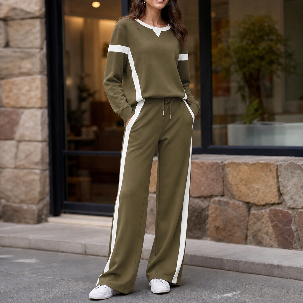 Lunessa – Contrast Stripe Wide-Leg Lounge Set