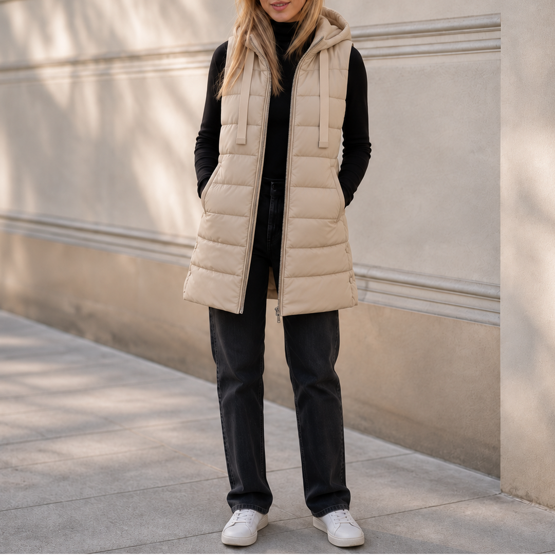 Longbella – Hooded Longline Quilted Puffer Vest