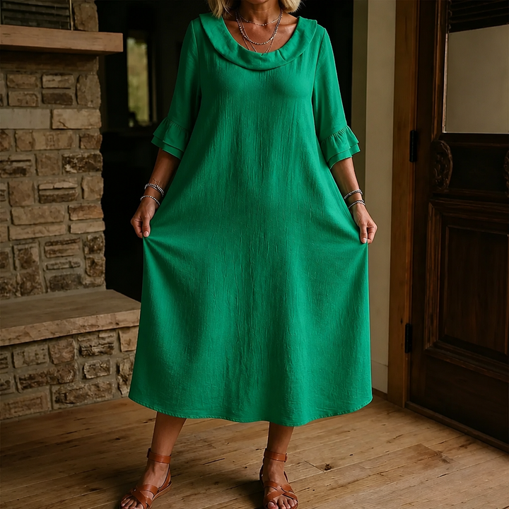 Wearlune – Cowl-Neck Flounce-Cuff Midi Dress