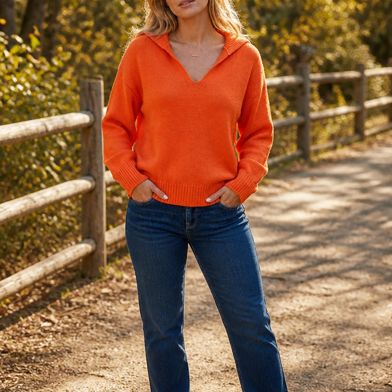 Lapella – Lapel Collar V-Neck Sweater