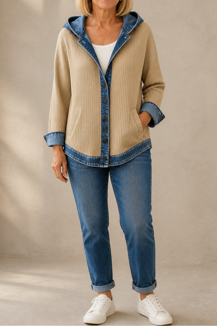 Havelyn – Denim-Trim Hooded Knit Cardigan