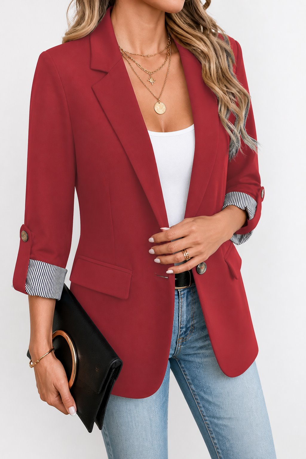 Cuffley – Striped-Cuff Roll-Sleeve Tailored Blazer
