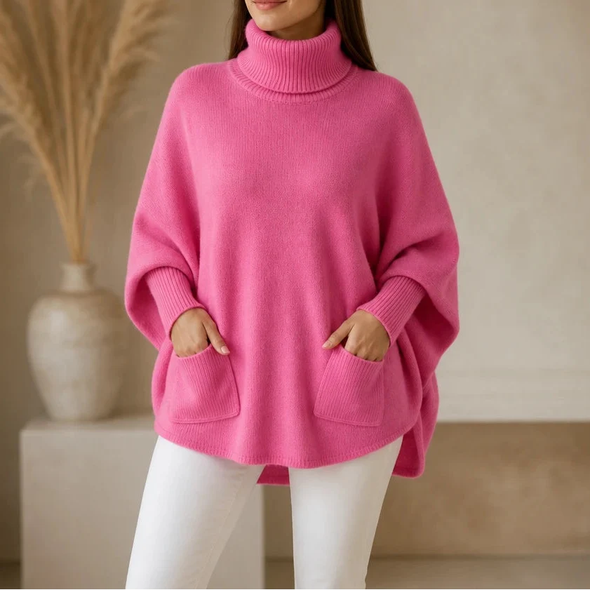 Veloura – Oversized Turtleneck Pocket Poncho Sweater