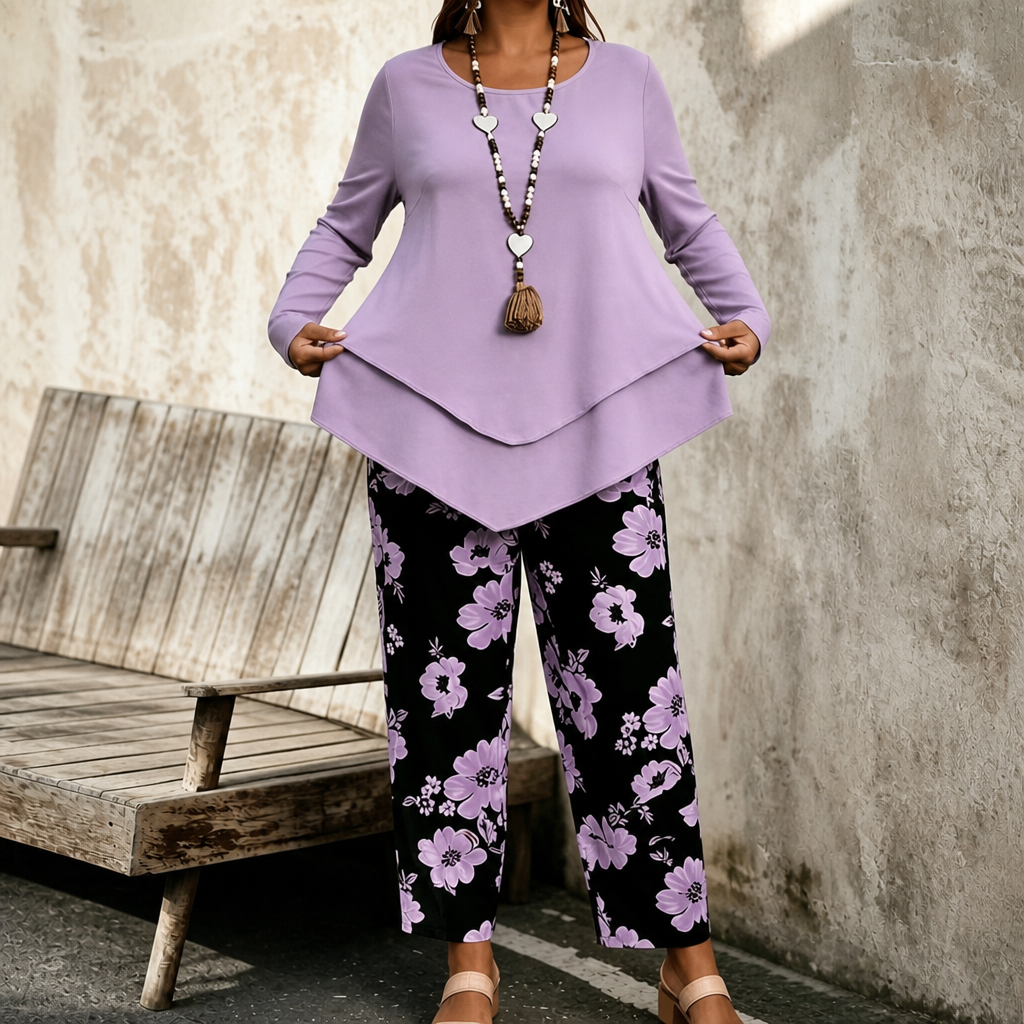 Wearbella – Double-Layer Flowy Top And Floral Wide-Leg Set