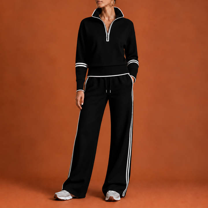 Wearbella – Striped Half-Zip Wide-Leg Lounge Set
