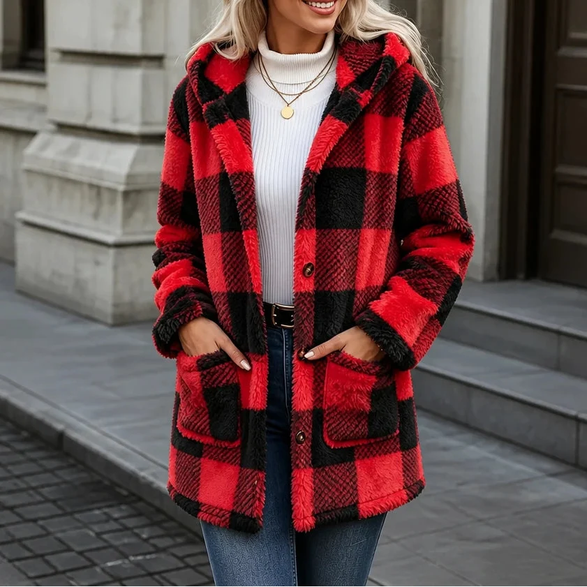 PlaidHaven – Buffalo Plaid Hooded Fleece Coat