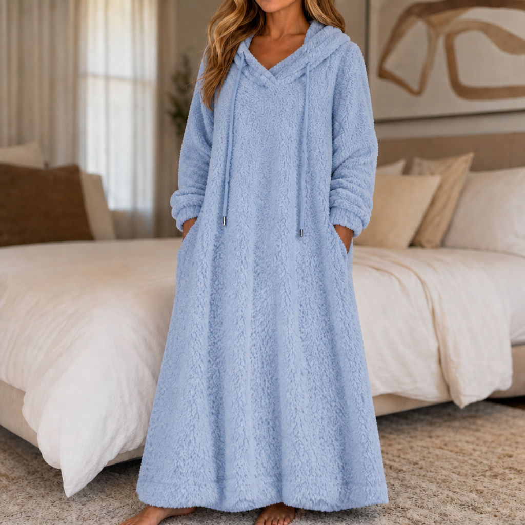 Coziya – Hooded Plush Fleece Maxi Robe Dress