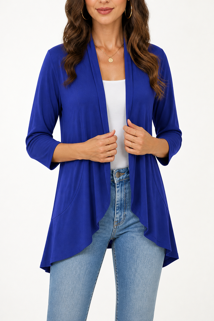 Wearbella – 3/4 Sleeve Open Front Waterfall Cardigan