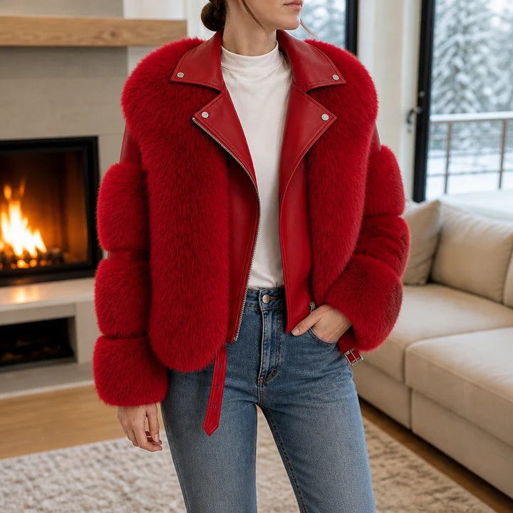 Veloura – Belted Faux Fur Biker Jacket