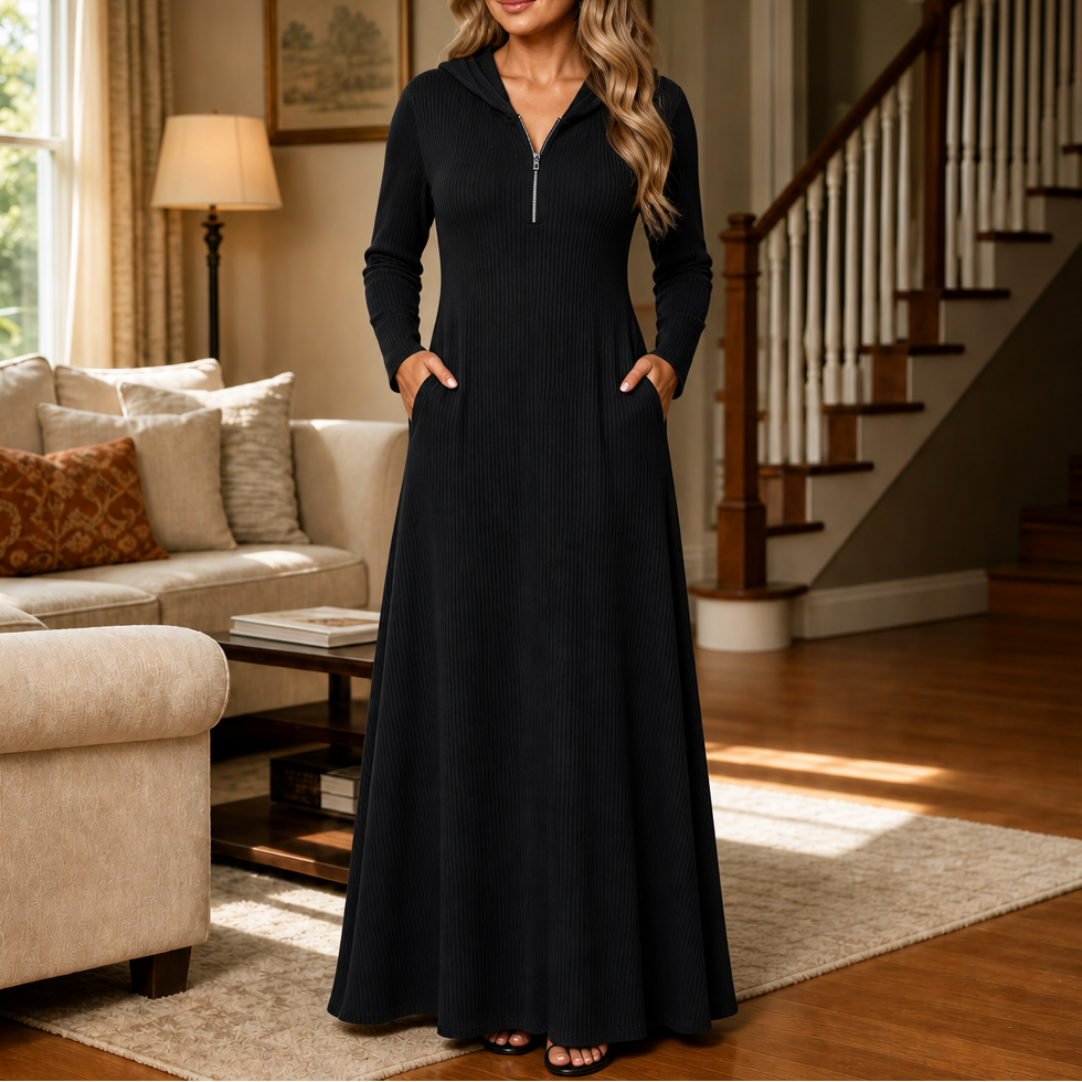Hoodella – Ribbed Hooded Maxi Dress
