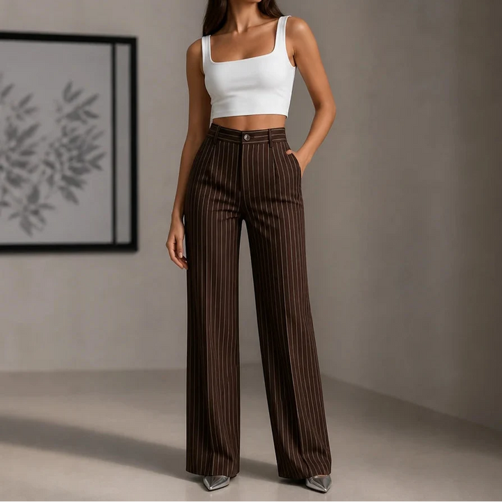 Wearbella – High-Waisted Pinstripe Wide-Leg Trousers