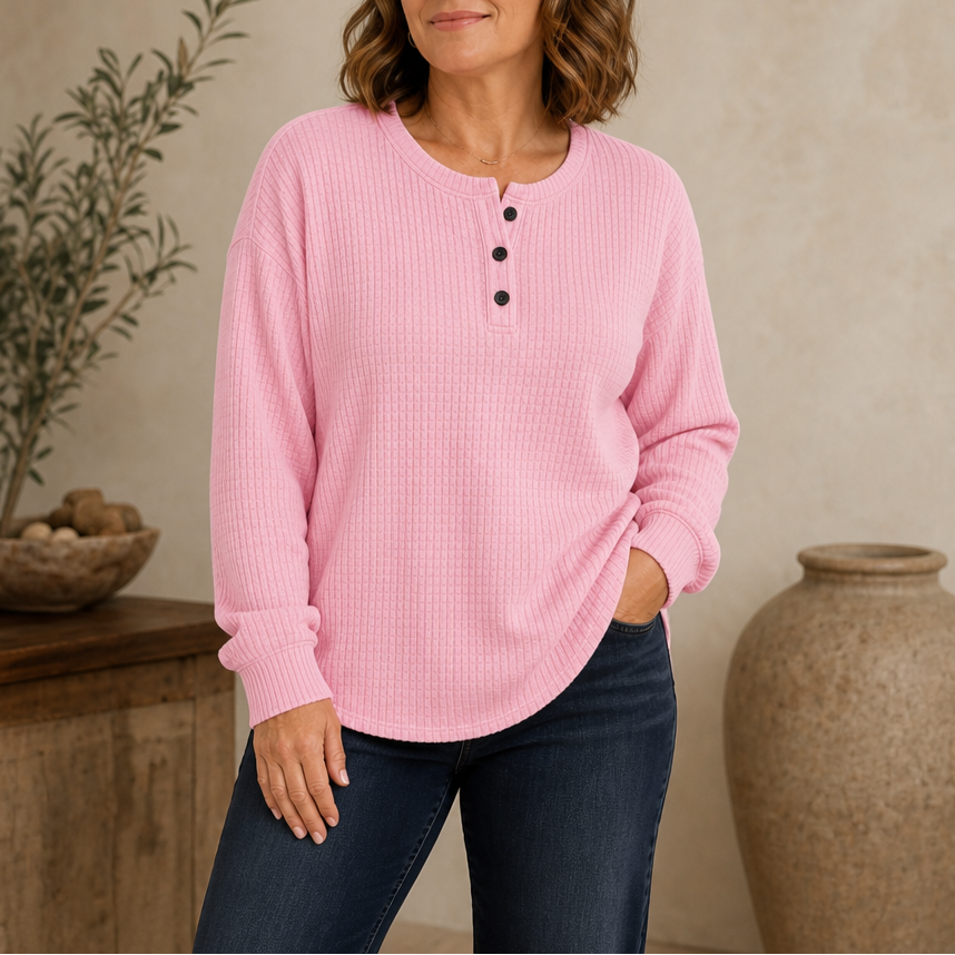 Wearla – Ribbed Waffle Knit Henley Top