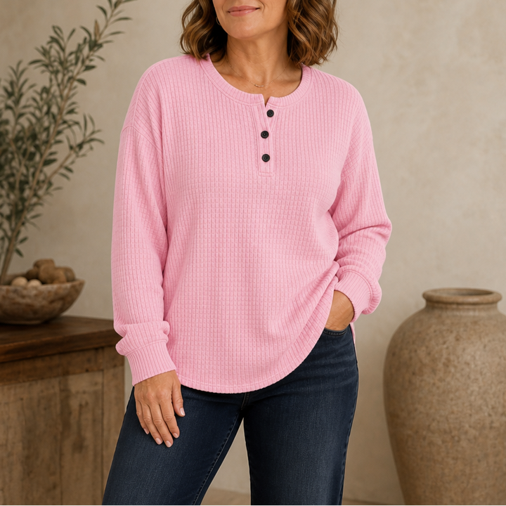 Wearla – Ribbed Waffle Knit Henley Top