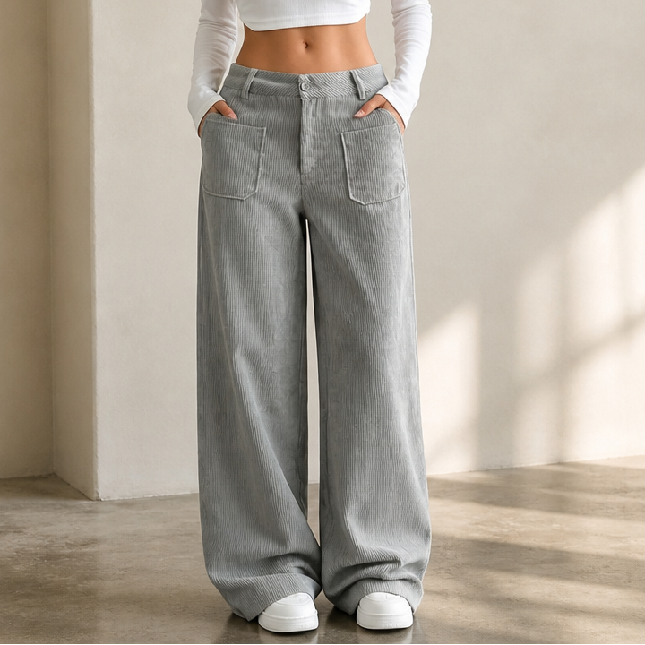 Cordelle – High-Waisted Stretch Corduroy Wide-Leg Trousers
