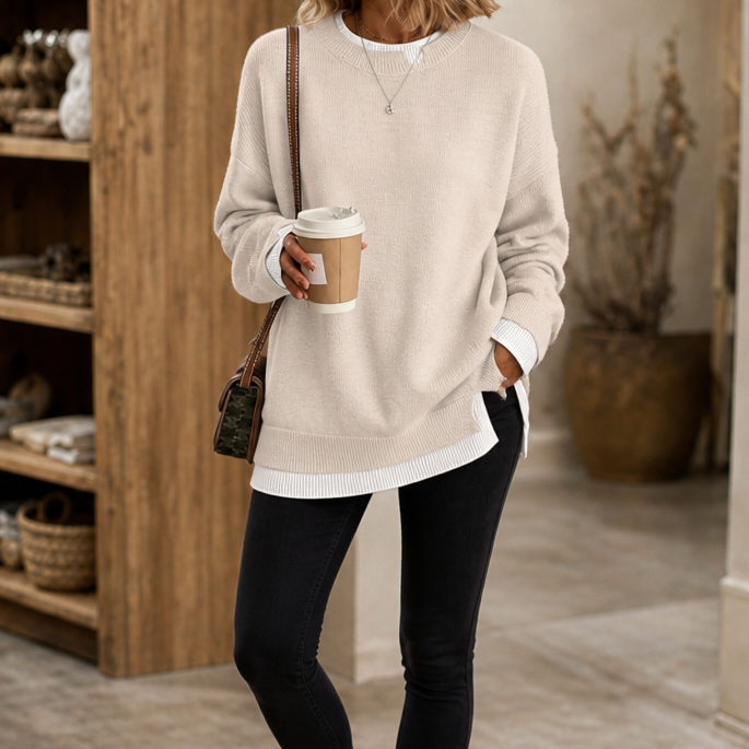 Layerly – Faux-Layer Collar And Cuff Knit Sweater