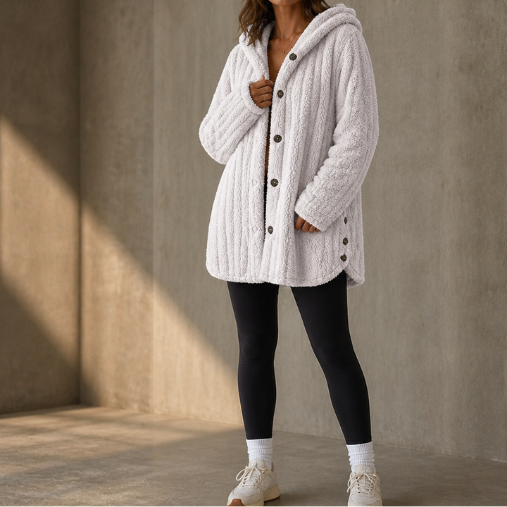 Wearbella – Hooded Button-Up Chunky Knit Cardigan