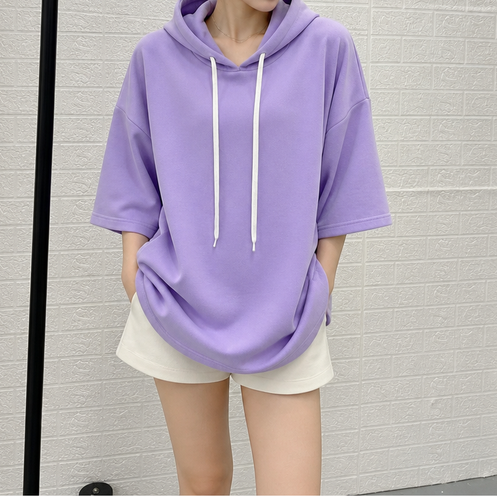 Layerly – Three-Quarter Sleeve Drawstring Hoodie