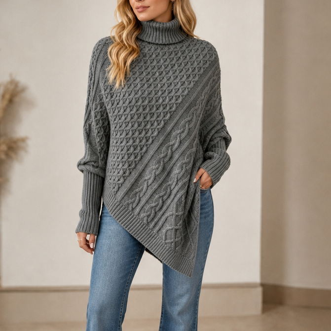 Cable & Cove – Cable-Knit Turtleneck Poncho Sweater