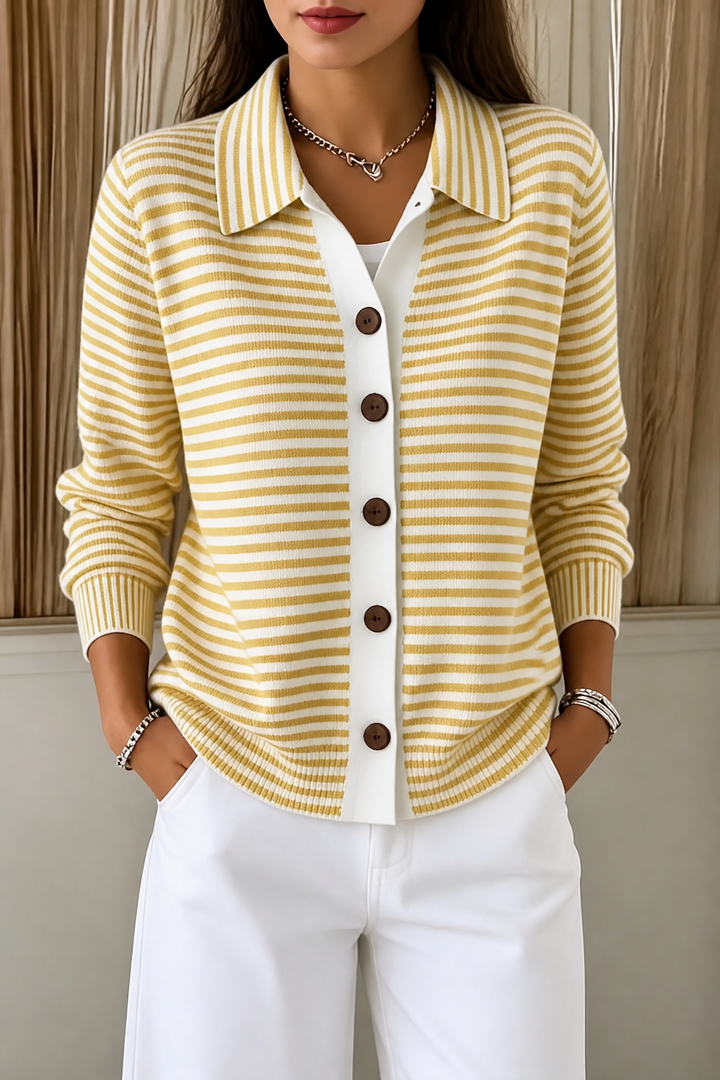 Wearbella – Striped Open-Front Knit Cardigan