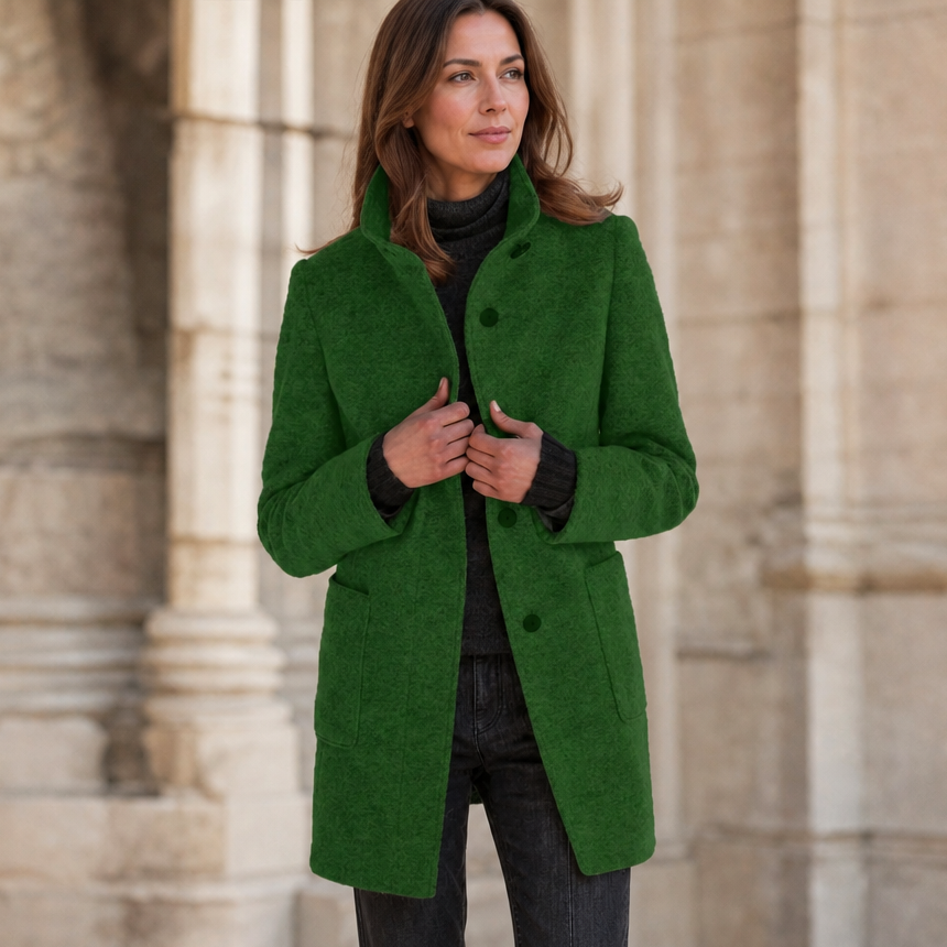Standelle – Button-Front Stand Collar Fall Coat