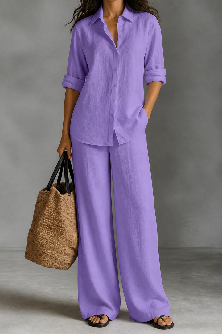 Setwell – Wide-Leg Pants And Shirt Two-Piece Set