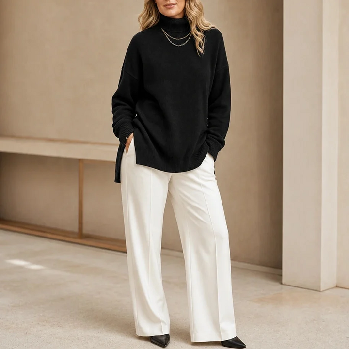 Wearbella – Ribbed High-Neck Side-Slit Sweater
