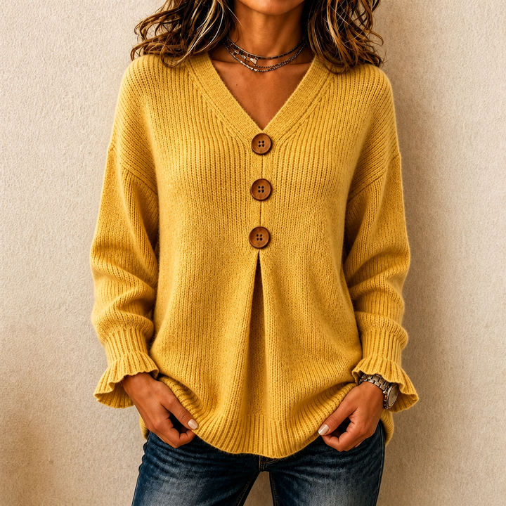Vessa – Ribbed V-Neck Knit Pullover Sweater