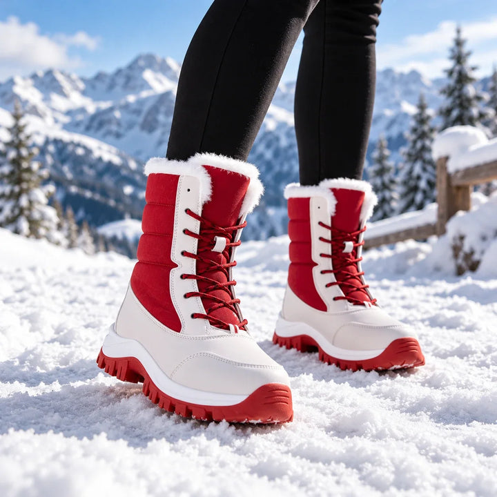 Snowver – Color-Block Faux Fur Trim Winter Boots