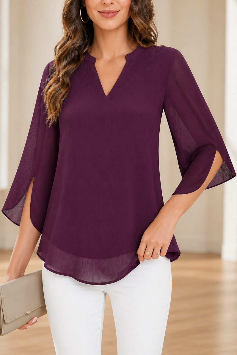 Petalwren – Layered Petal-Sleeve V-Neck Top