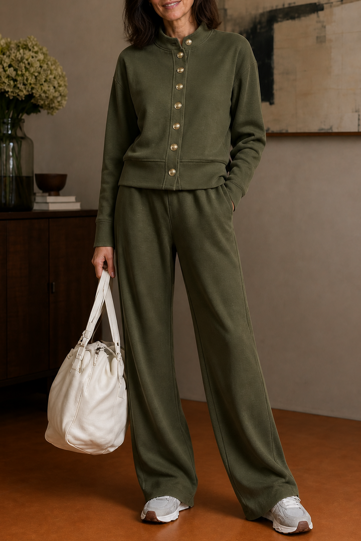 Wideline – Button-Down Cardigan And Wide-Leg Pants Set