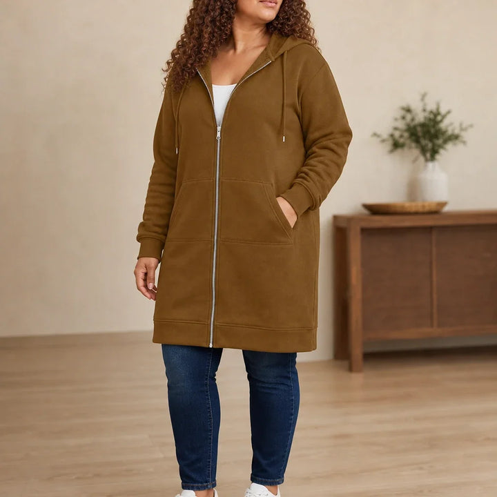 Cozyline – Knee-Length Fleece-Lined Zip-Up Hoodie