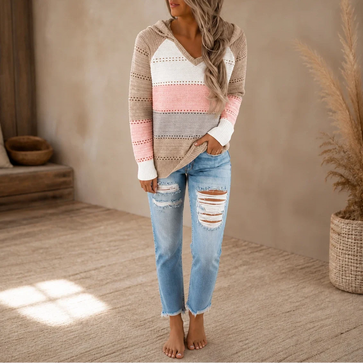 Colora Knit – Striped Hollow-Knit Hoodie