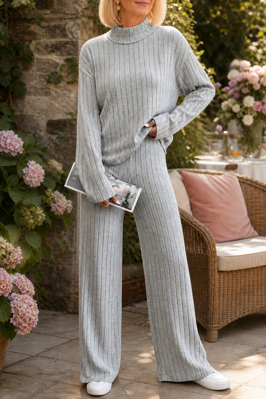 Veluna – Ribbed Knit Two-Piece Sweater Set