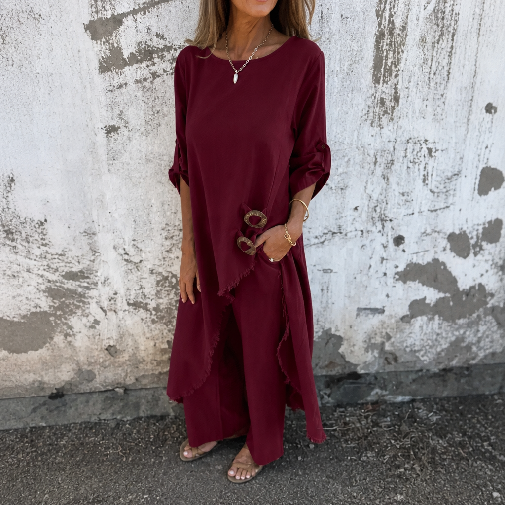 Effortlane – Asymmetric Hem Cotton-Linen Tunic Set