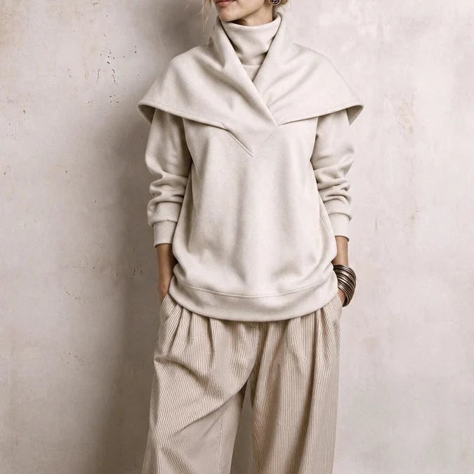 Sailora – Draped Sailor-Collar Fleece Sweatshirt
