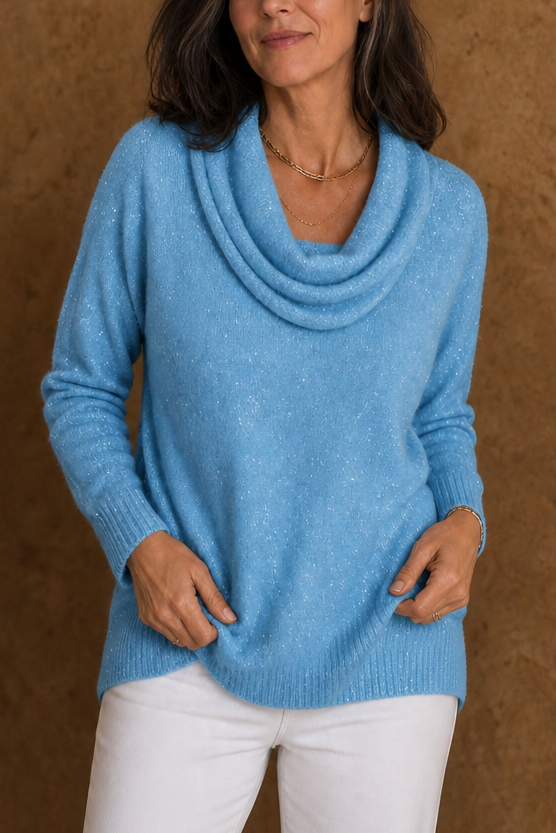 Sparkle – Shimmer Cowl-Neck Long Sleeve Top