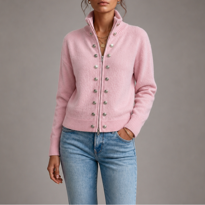 Wearvale – Two-Way Zip High-Neck Knit Cardigan