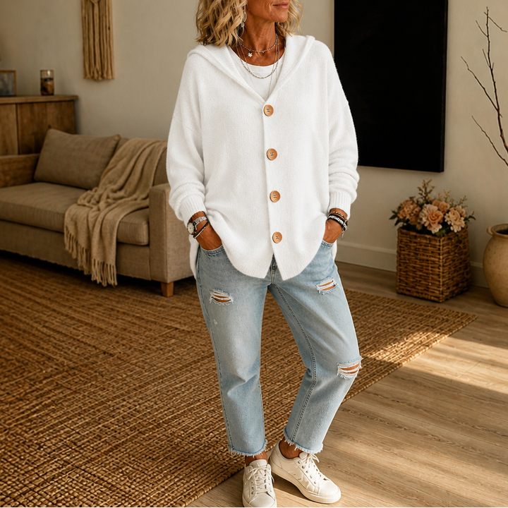 Hoodwell – Hooded Button-Front Knit Cardigan
