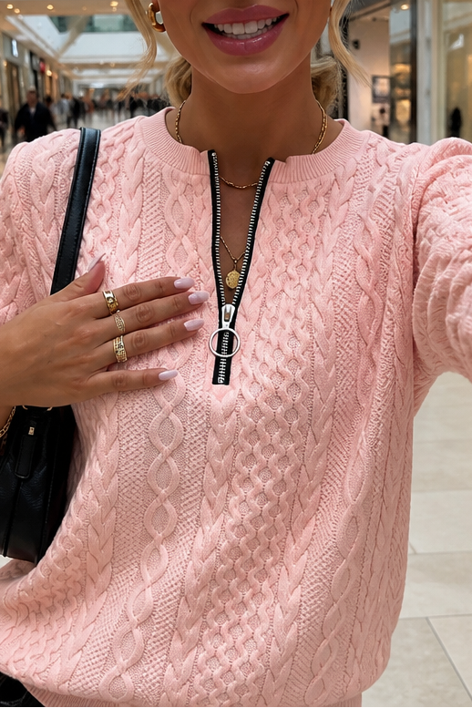 Cabelyn – Embossed Cable-Knit Half-Zip Pullover