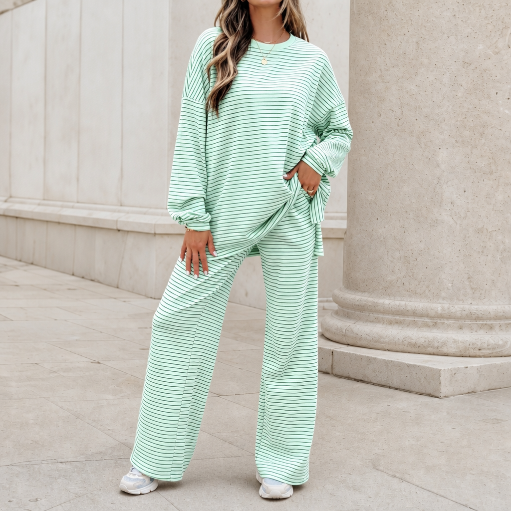 Stripe & Ease – Striped Pullover And Wide-Leg Pants Set