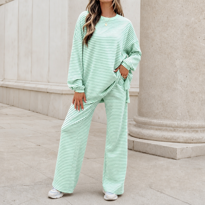Stripe & Ease – Striped Pullover And Wide-Leg Pants Set