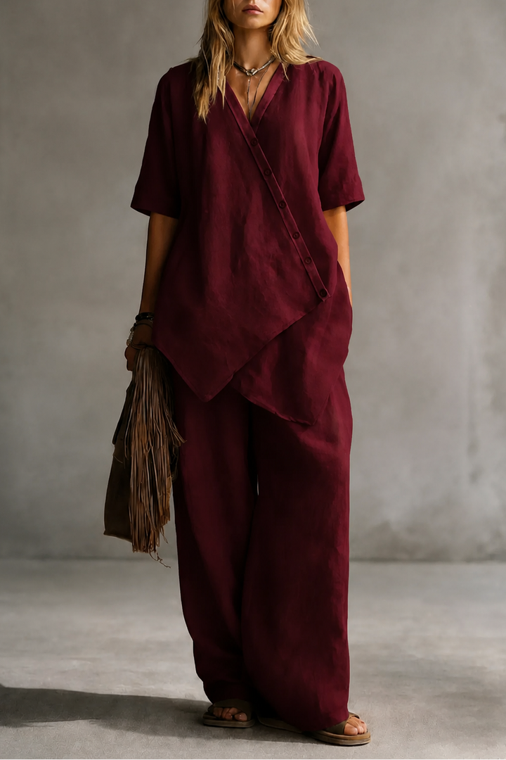 Wearbella – Wide-Leg Linen Top And Trouser Set