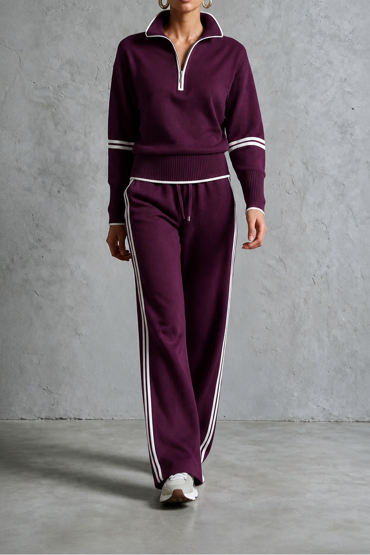 Wearbella – Half-Zip Wide-Leg Track Set