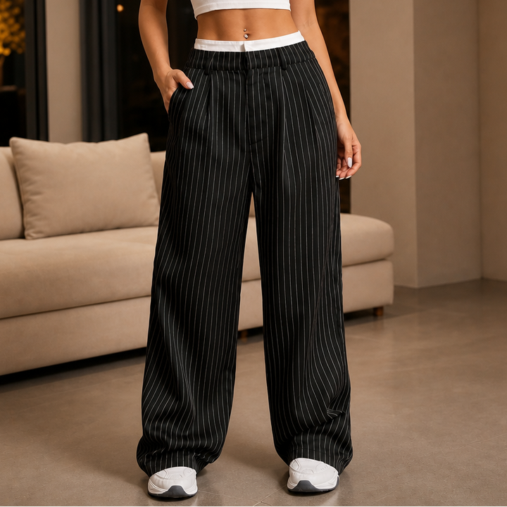 Wearbella – Pinstripe High-Waist Wide-Leg Trousers