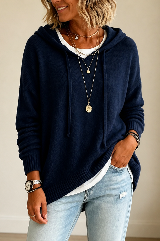 Wearbella – Oversized Drawstring Hooded Knit Sweater