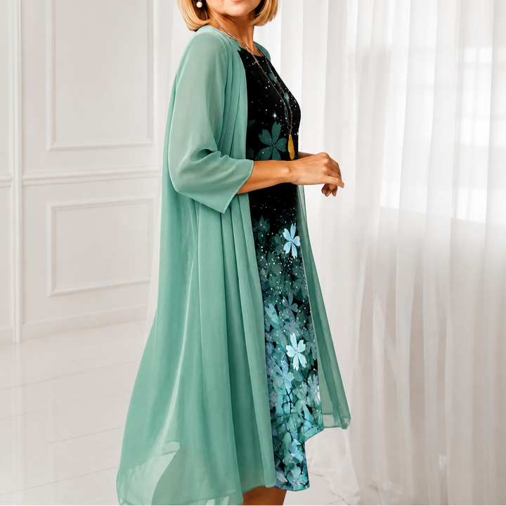 Onedress – Ombré Chiffon Duster And Floral Dress Set